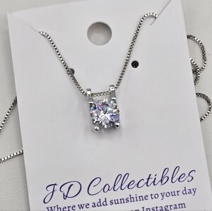 Swarovski Crystal Elements Silver Solitaire Necklace Clear Crystal 18 - 20.5 in